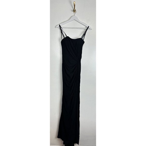 LA FEMME Strapless Ruching Across Front Net Jersey Gown in Black Size US 2 - Picture 2 of 7